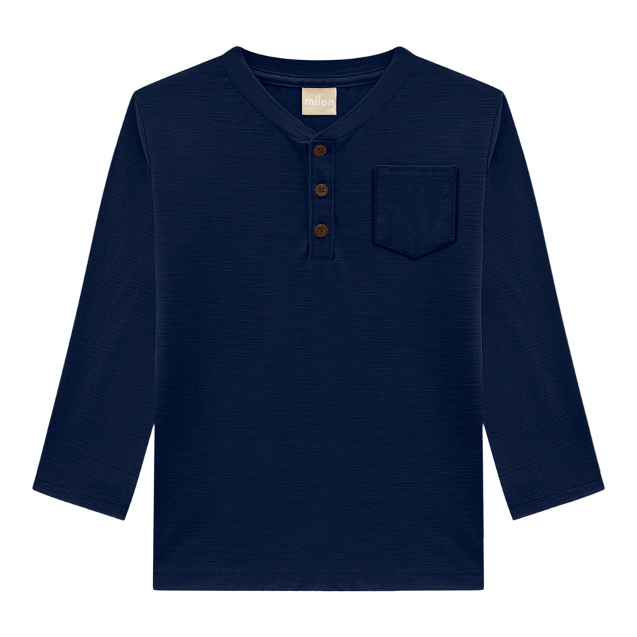 ML Navy Basic T-shirt w/ 3 button detail